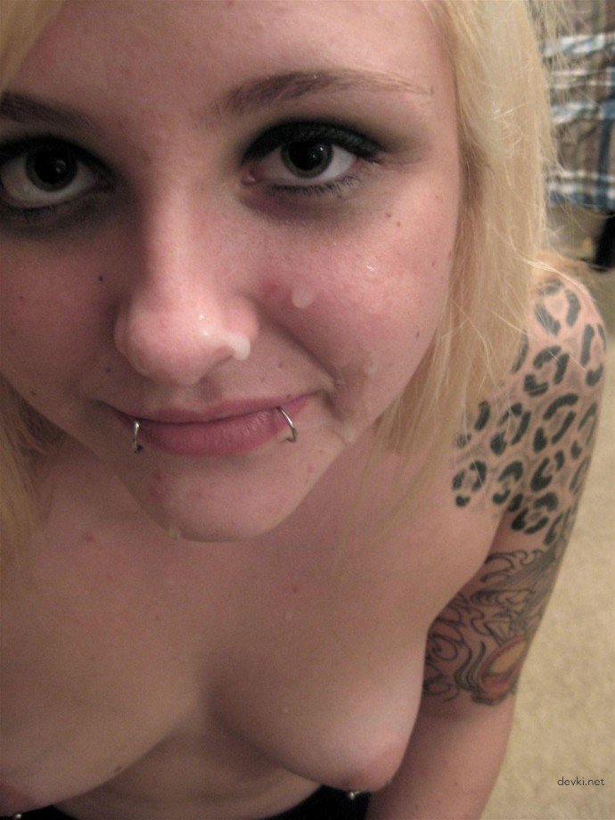 Extreme Cum Facial on Amateur Girl's Face - Explicit Blowjob Porn Photo