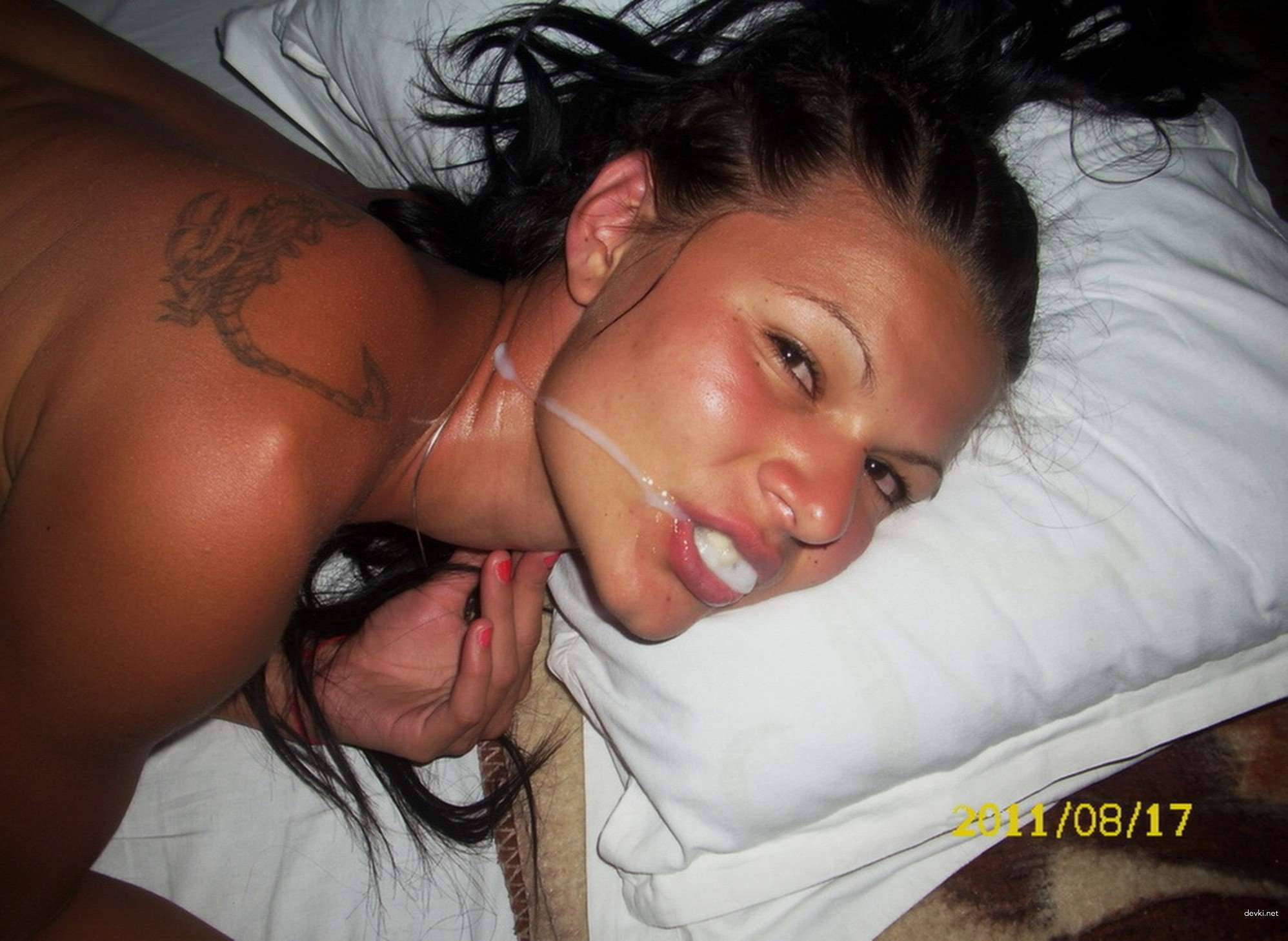 Explicit Cum Swallowing Blowjob Pics: Hot Amateur Babe Gobbles Cum