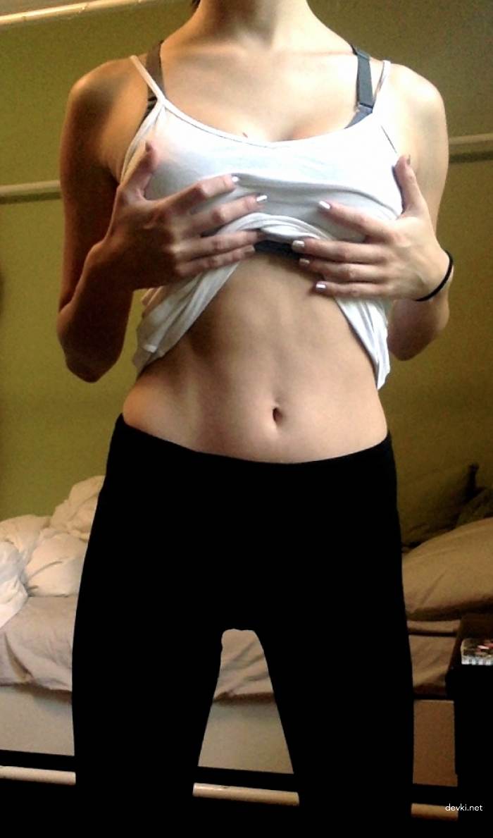 Hot Brunette Strips Leggings, Bares All - Explicit Amateur Photo